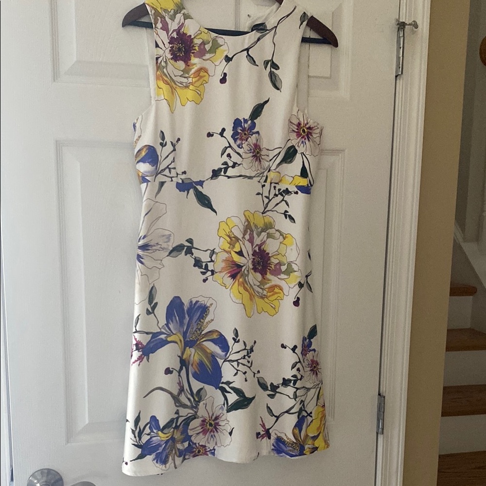 Floral Sleeveless Dress - White, Yellow, Blue